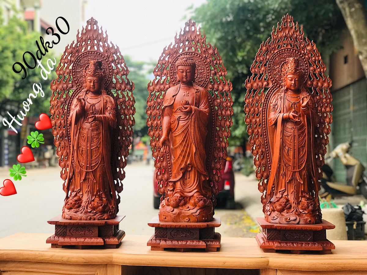 Bộ Tượng Tây Phương Tam Thế Phật Gỗ Hương