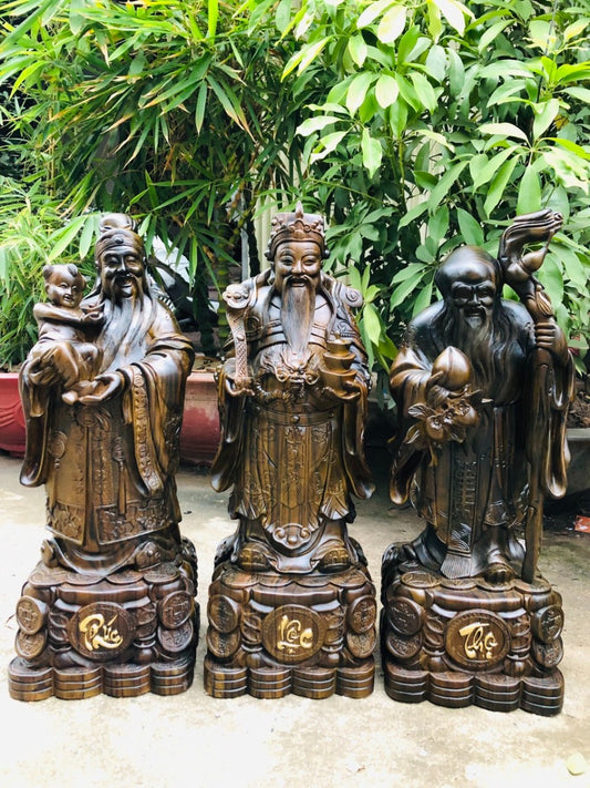 Tượng 3 Ông Phúc Lộc Thọ - Tam Đa - Gỗ Mun Hoa Cao 60