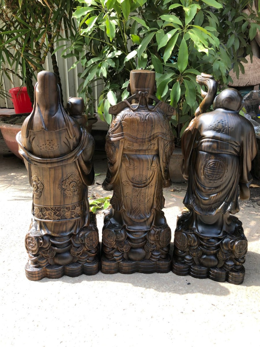 Tượng 3 Ông Phúc Lộc Thọ - Tam Đa - Gỗ Mun Hoa Cao 60