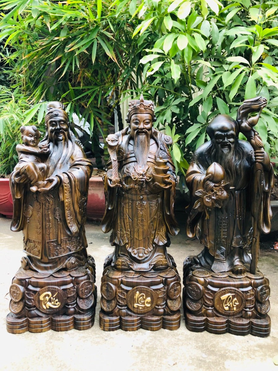 Tượng 3 Ông Phúc Lộc Thọ - Tam Đa - Gỗ Mun Hoa Cao 60