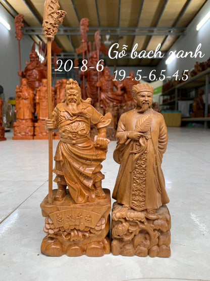 Tượng Cặp Quan Công Khổng Minh Cao 20 Gỗ Bách Xanh