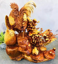 Tượng Con Gà - Gia đình gà gỗ hương ta