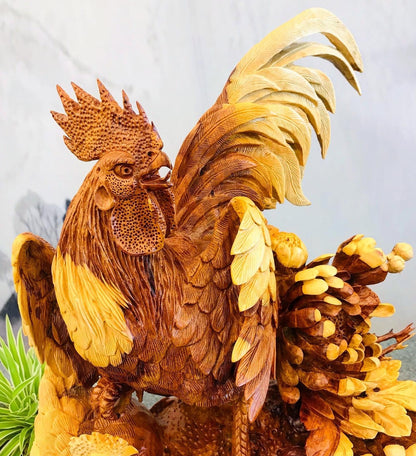 Tượng Con Gà - Gia đình gà gỗ hương ta