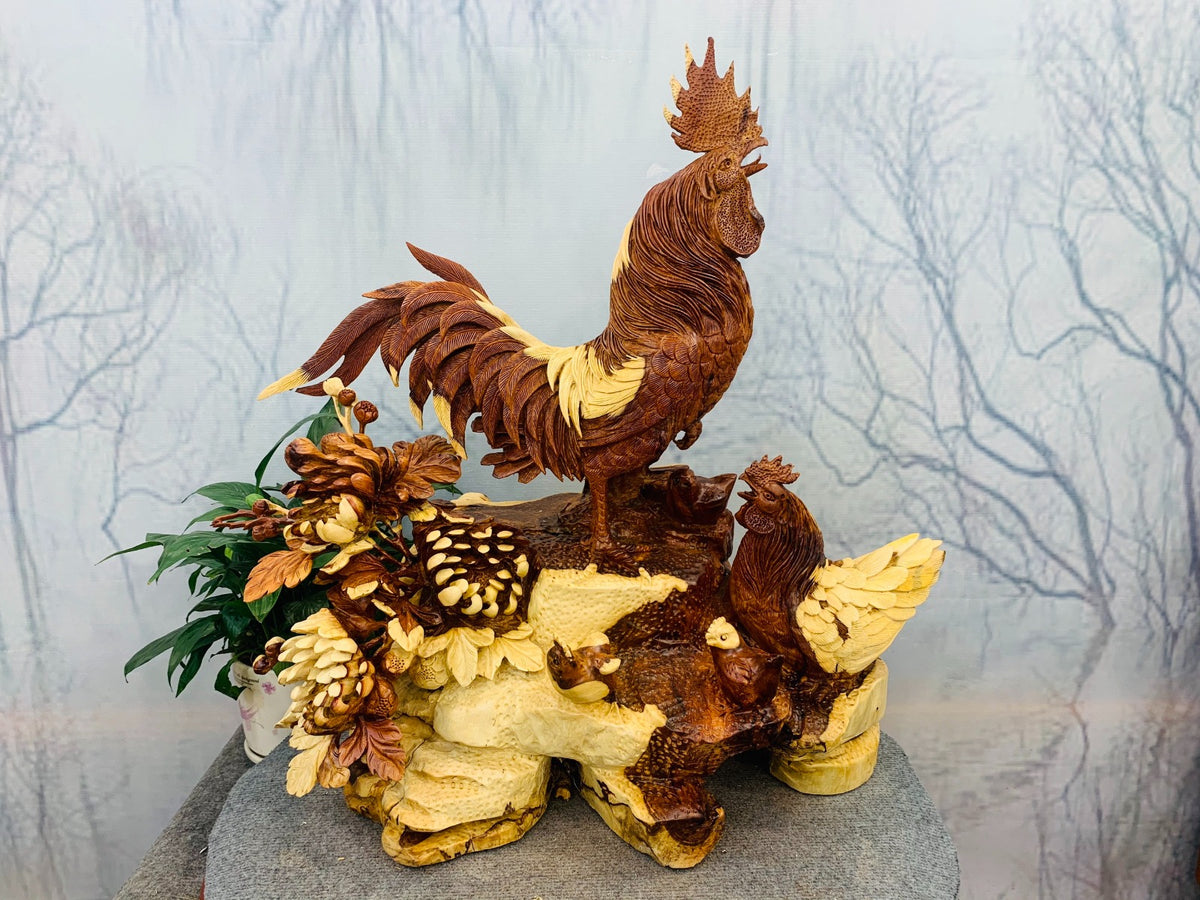 Tượng Con Gà - Gia đình gà gỗ hương ta cao 66
