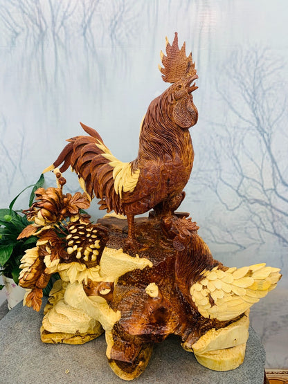 Tượng Con Gà - Gia đình gà gỗ hương ta cao 66
