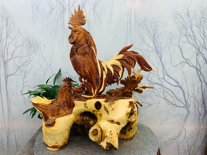 Tượng Con Gà - Gia đình gà gỗ hương ta cao 66