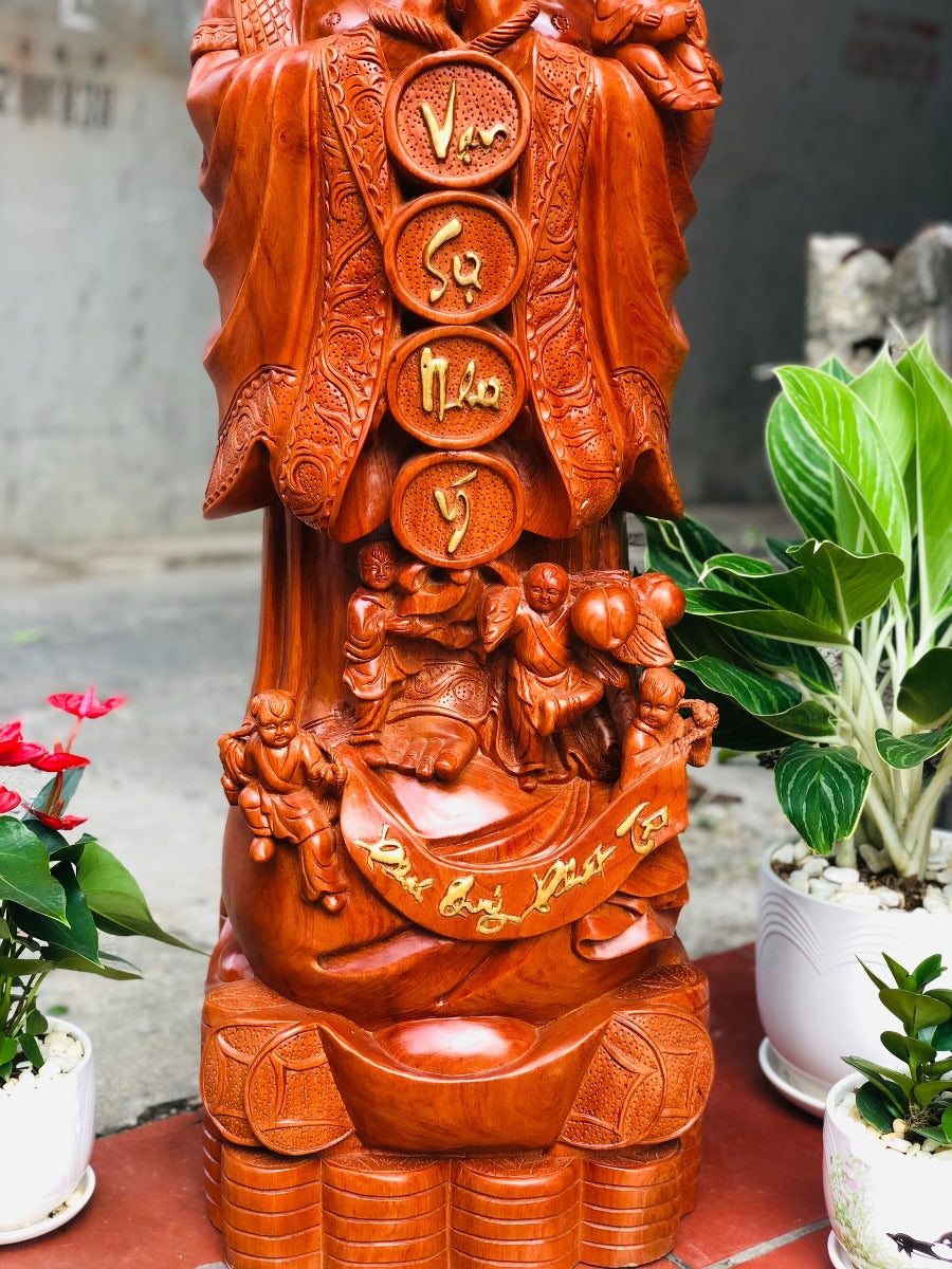 Tượng Gỗ Di Lặc Chúc Phúc Phú Quý Cao 1m