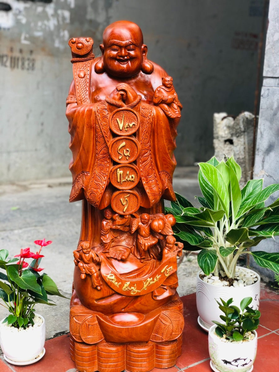 Tượng Gỗ Di Lặc Chúc Phúc Phú Quý Cao 1m