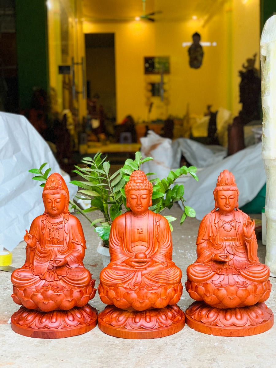 Tượng Gỗ Tam Thánh Tọa Đài Sen Cao 50