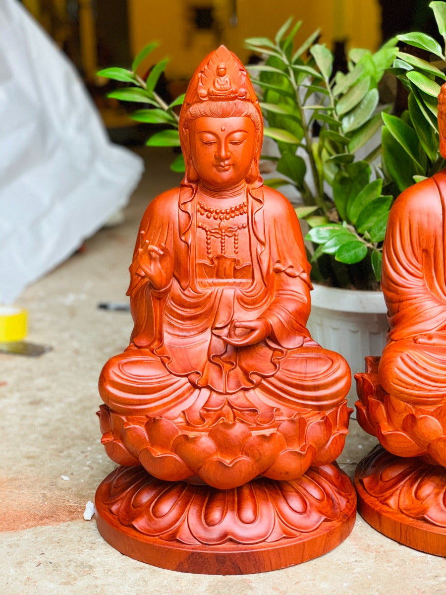 Tượng Gỗ Tam Thánh Tọa Đài Sen Cao 50