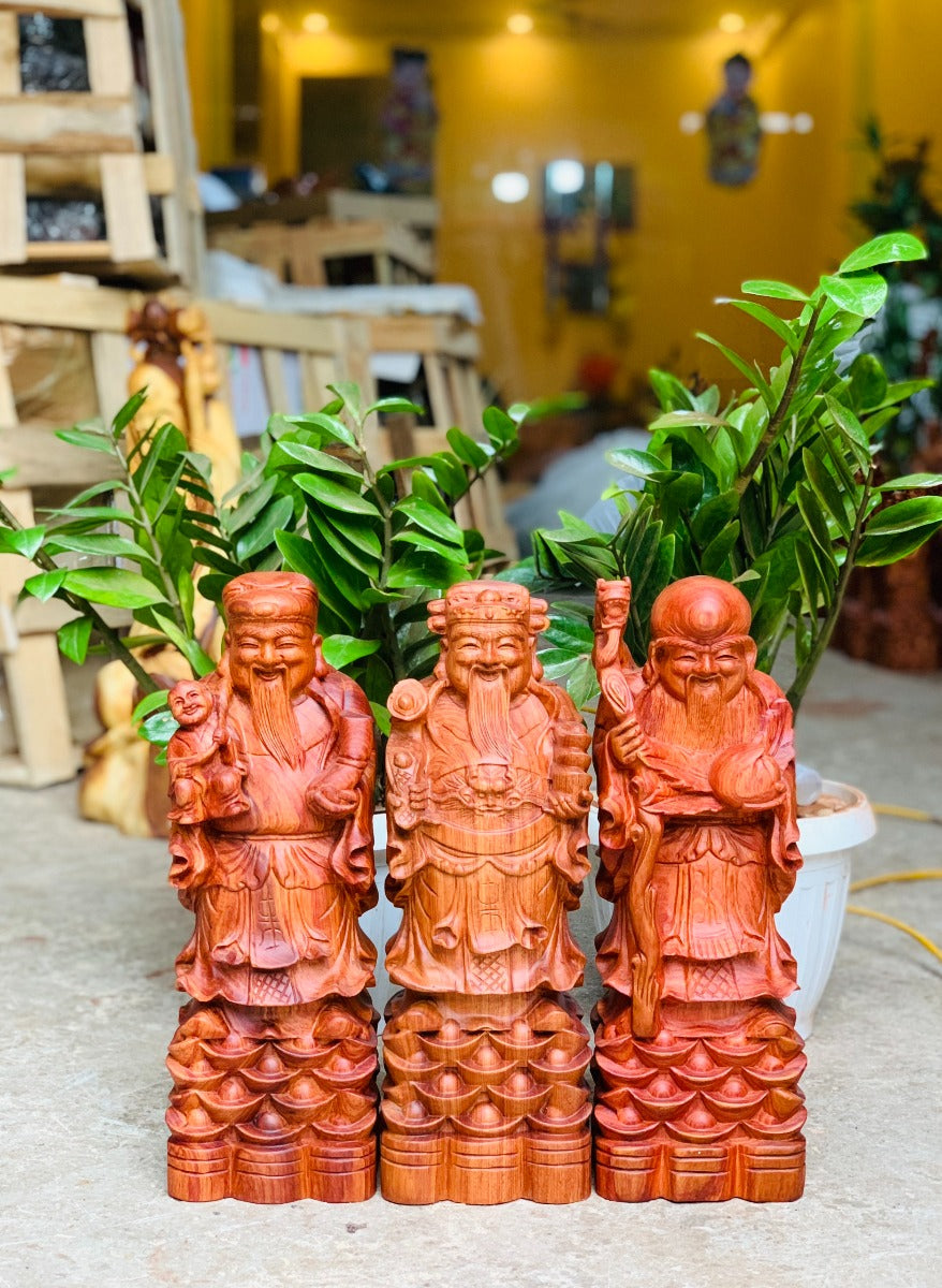 Tam Đa Phúc Lộc Thọ Gỗ Hương Đá Cao 40cm