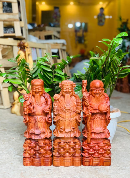 Tam Đa Phúc Lộc Thọ Gỗ Hương Đá Cao 40cm