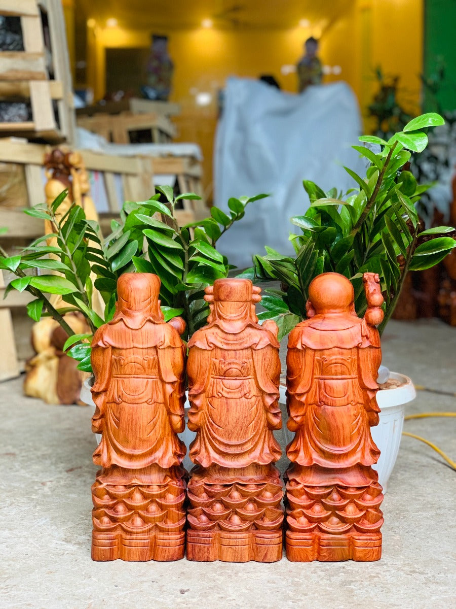 Tam Đa Phúc Lộc Thọ Gỗ Hương Đá Cao 40cm