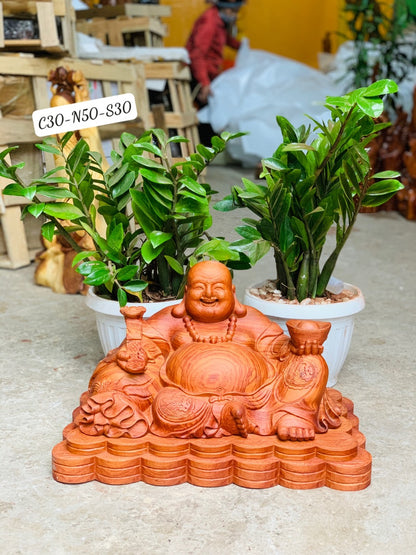 Di Lặc Ngồi Bưng Thỏi Vàng Ngang 50cm