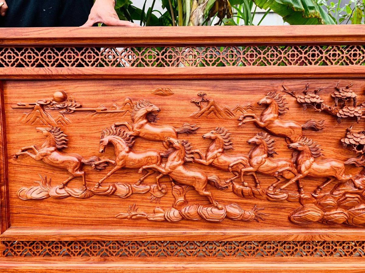 Tranh Gỗ  Bát Mã Hàng Đẹp Đục Kỹ - Cao Ngang 147 sâu 6