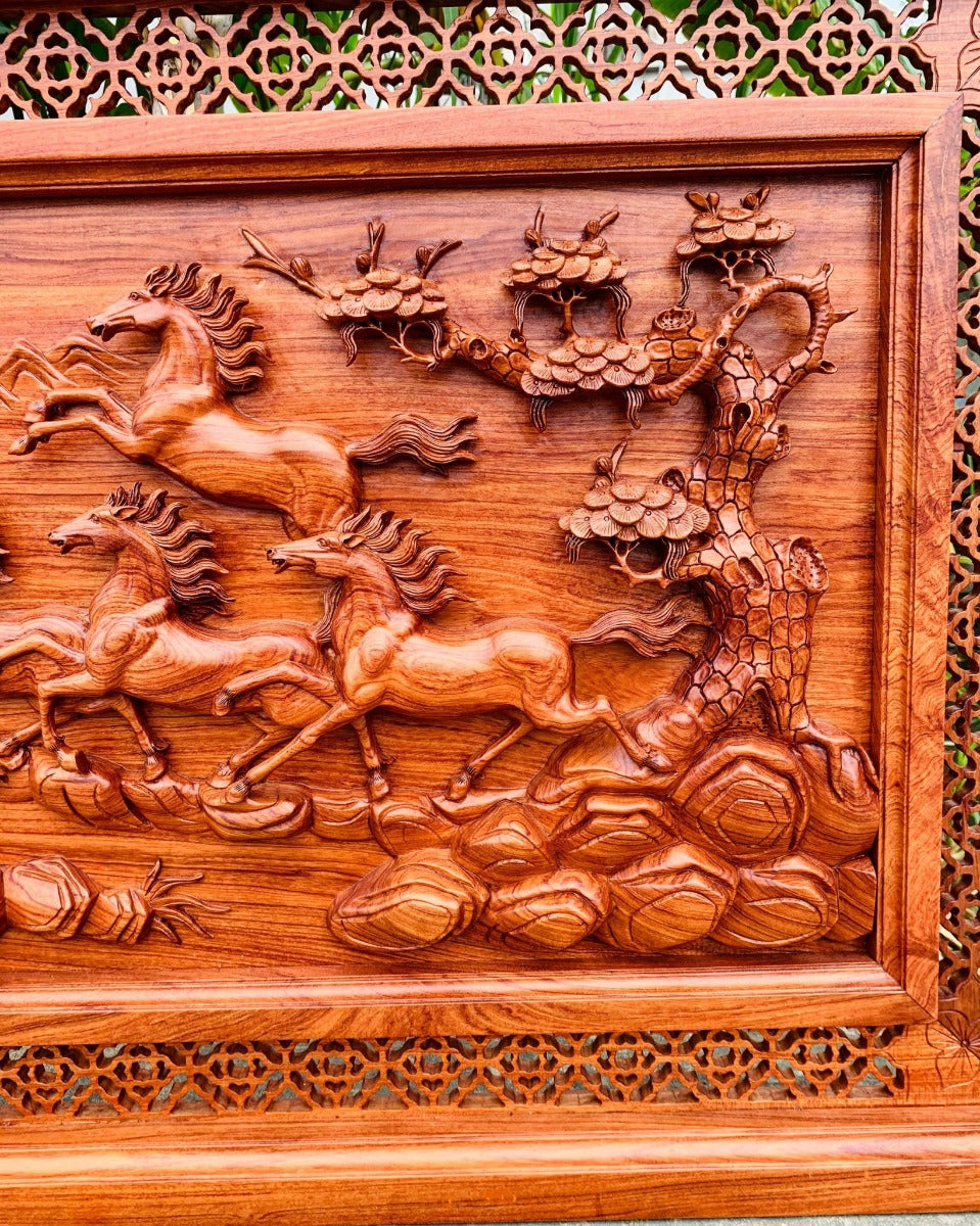 Tranh Gỗ  Bát Mã Hàng Đẹp Đục Kỹ - Cao Ngang 147 sâu 6