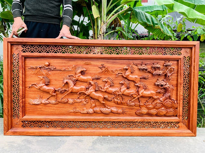 Tranh Gỗ  Bát Mã Hàng Đẹp Đục Kỹ - Cao Ngang 147 sâu 6