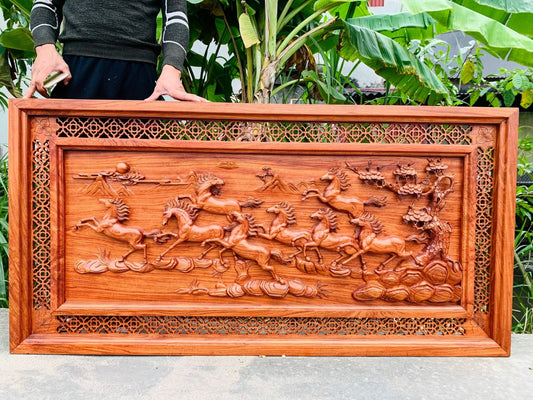 Tranh Gỗ  Bát Mã Hàng Đẹp Đục Kỹ - Cao Ngang 147 sâu 6