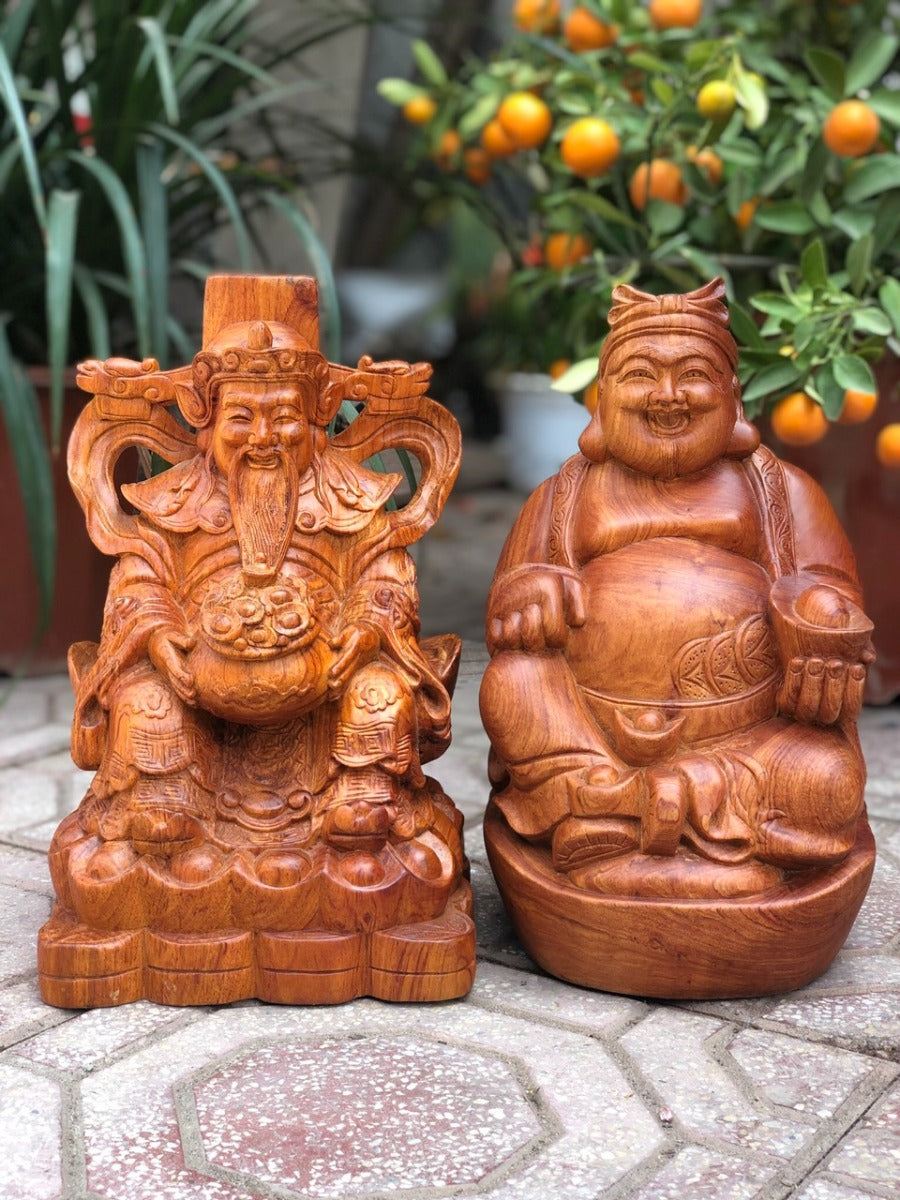 Bộ Tượng Thần Tài - Thổ Địa Gỗ Hương Đá Cao 30
