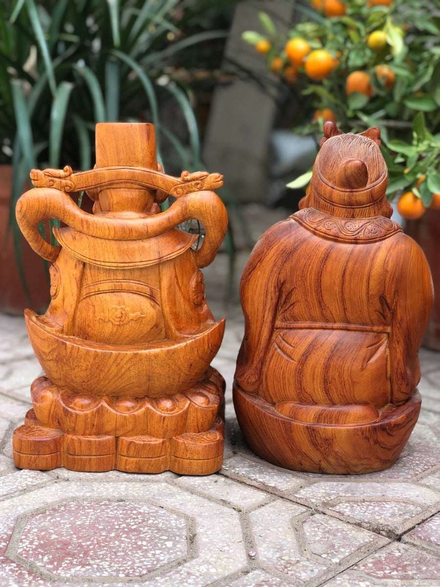 Bộ Tượng Thần Tài - Thổ Địa Gỗ Hương Đá Cao 30