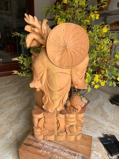 Tượng Di Lặc Vác Cành Đào Gỗ Ngọc Am