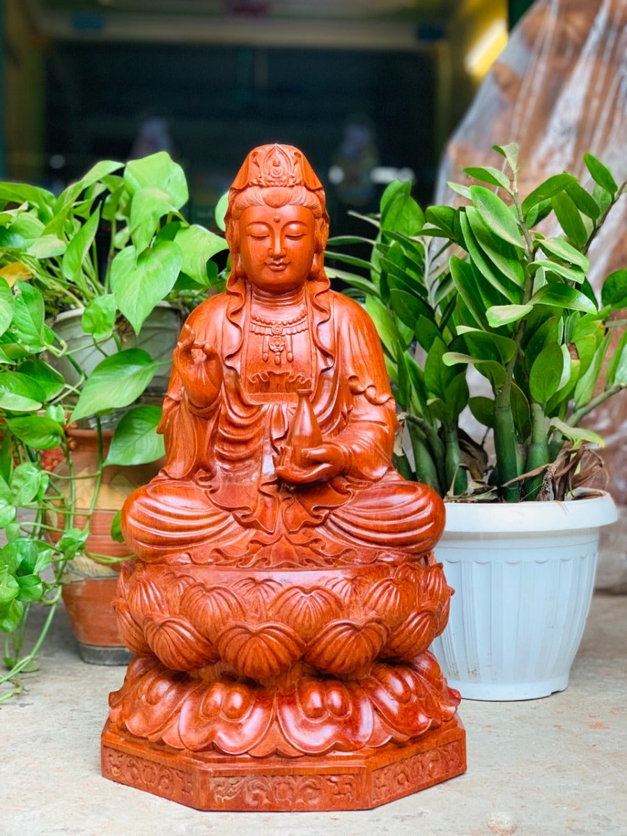 Tượng Gỗ  Quan Âm Hương Cao 50 Đế Lục Giác