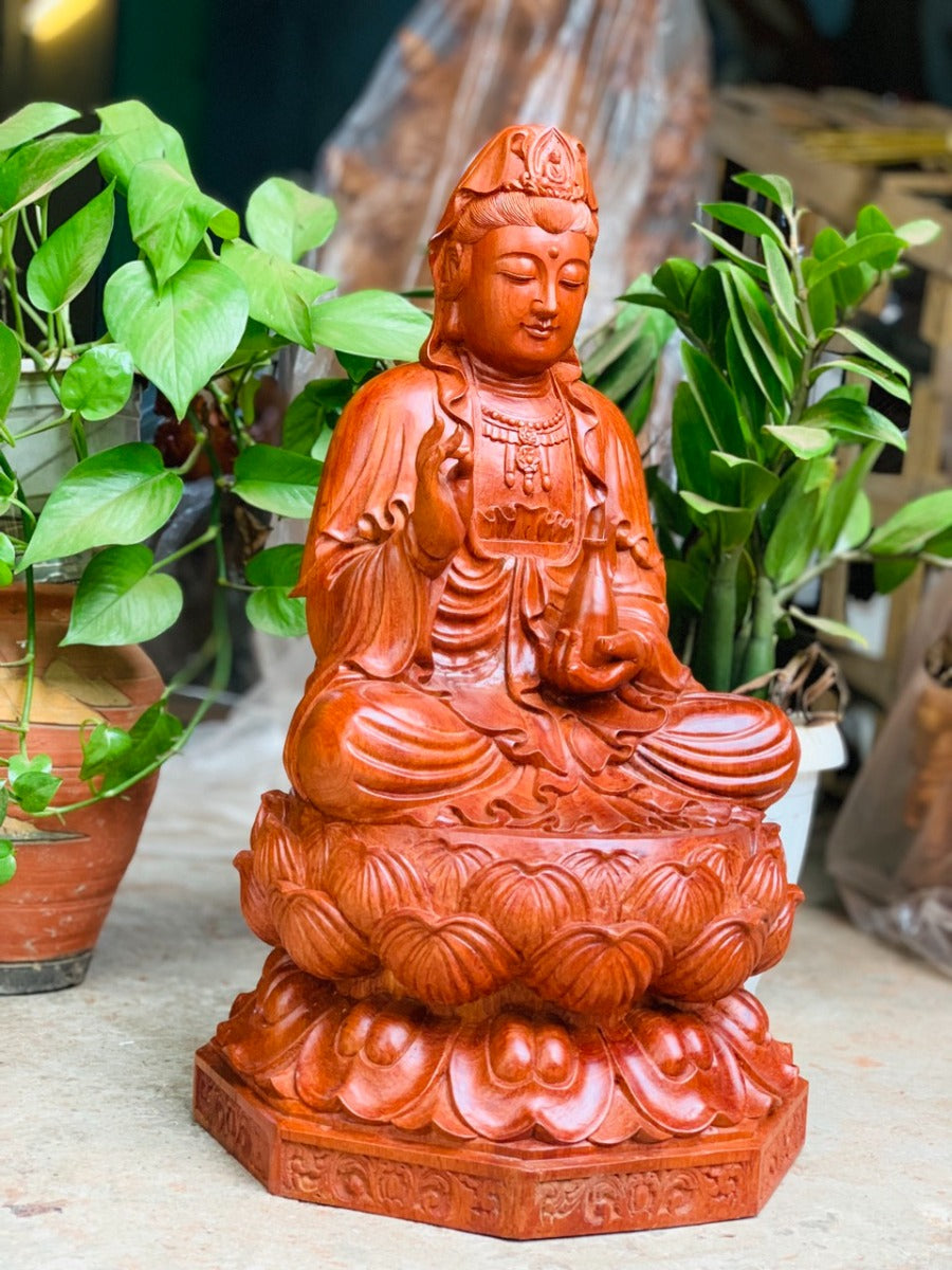 Tượng Gỗ  Quan Âm Hương Cao 50 Đế Lục Giác