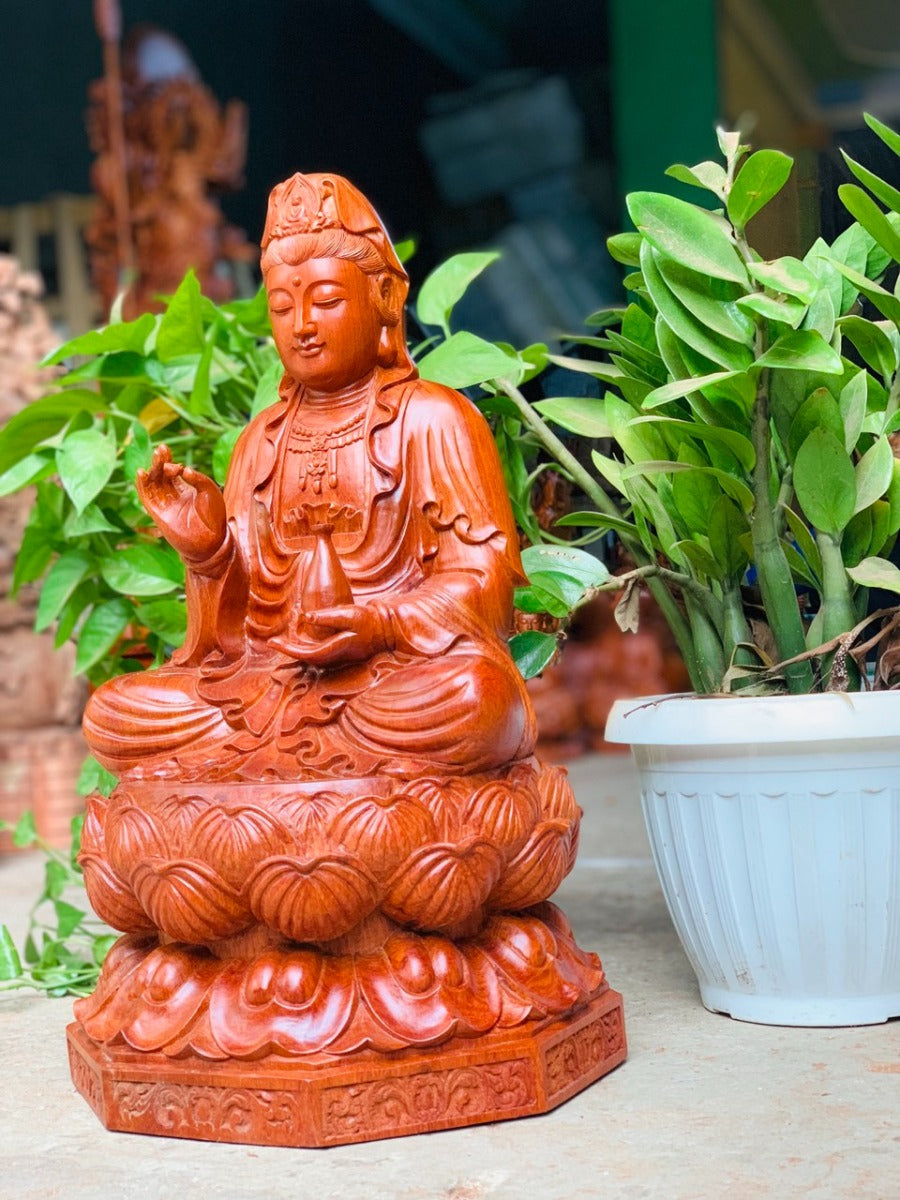 Tượng Gỗ  Quan Âm Hương Cao 50 Đế Lục Giác