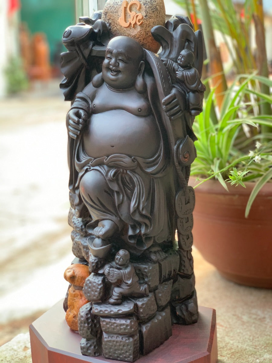 Tượng Di Lặc Nhị Phúc Gỗ Trắc