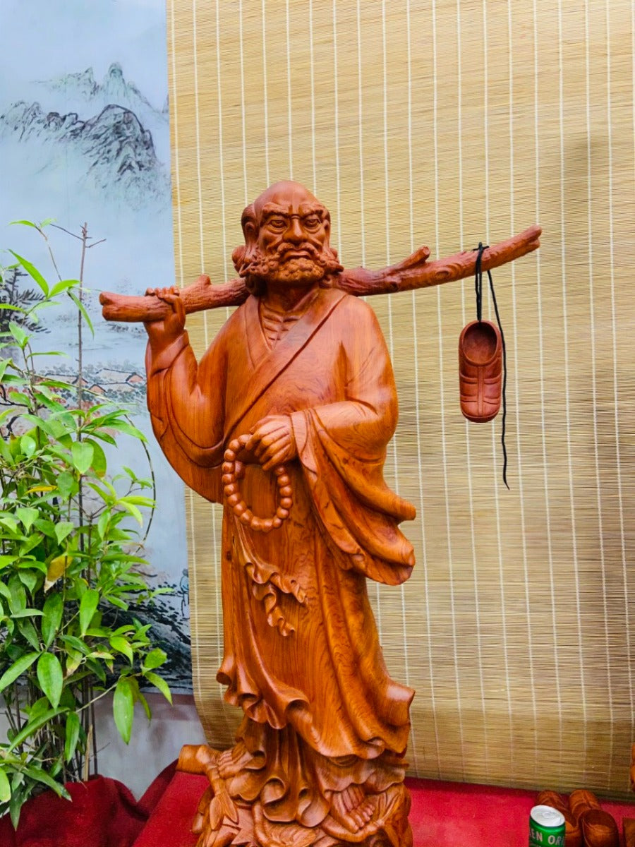 Tượng Gỗ Sư Tổ  - Đạt Ma Quá Hải Đục Tay Kỹ Cao 120cm