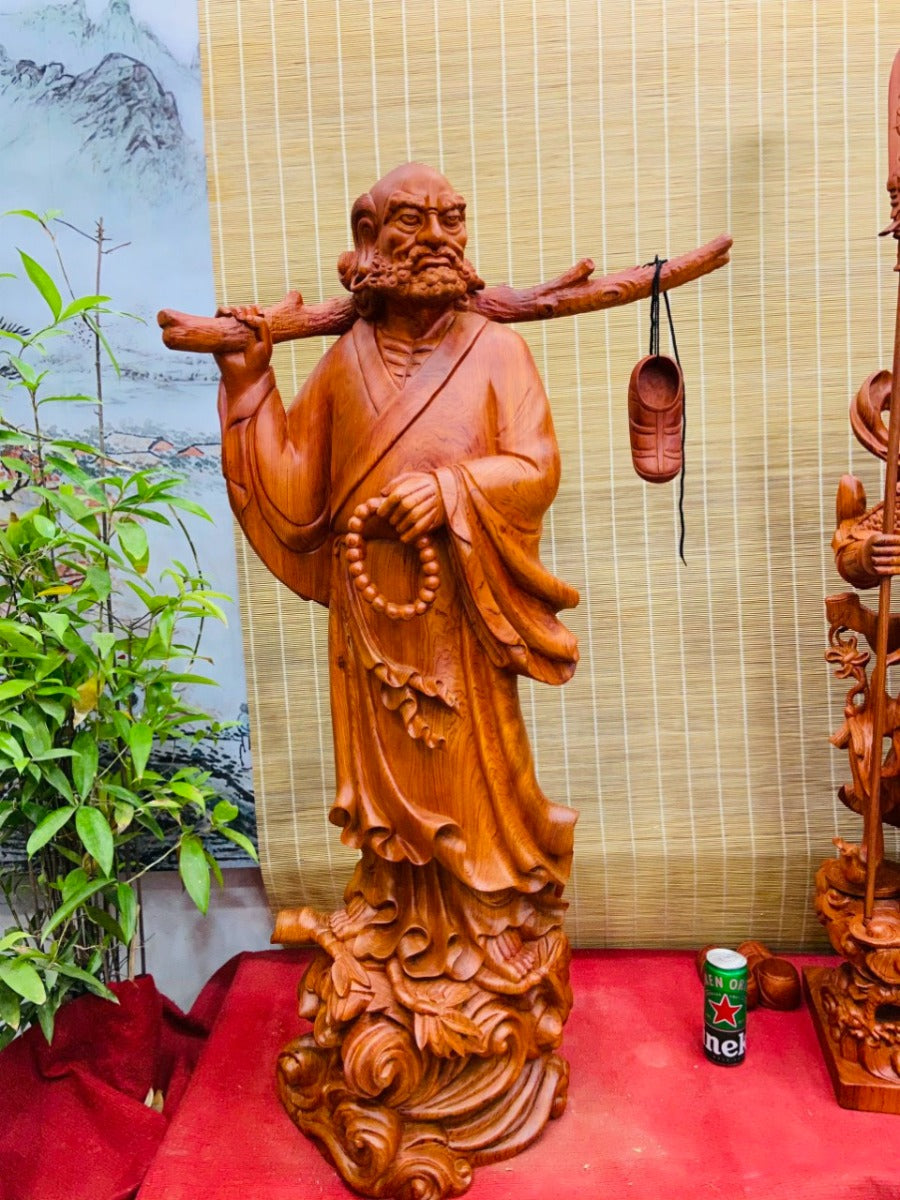 Tượng Gỗ Sư Tổ  - Đạt Ma Quá Hải Đục Tay Kỹ Cao 120cm