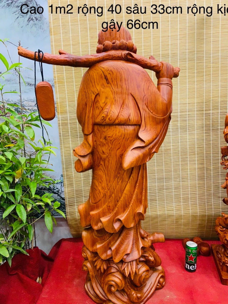 Tượng Gỗ Sư Tổ  - Đạt Ma Quá Hải Đục Tay Kỹ Cao 120cm