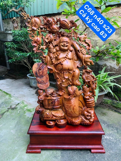 Tượng Di Lặc Ngũ Phúc Chiêu Tài Lộc Gỗ Cẩm Ta