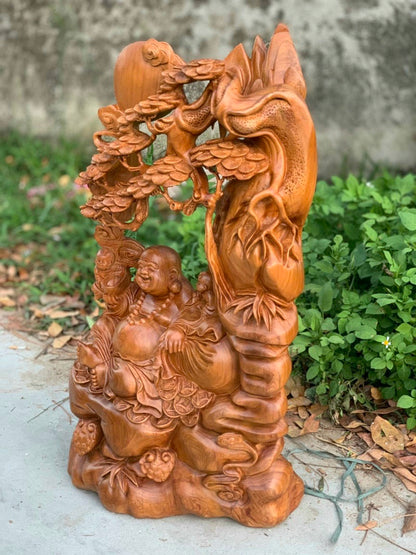 Tượng Di Lặc Gỗ Ngọc Am Ngồi Gốc Tùng Cao 82