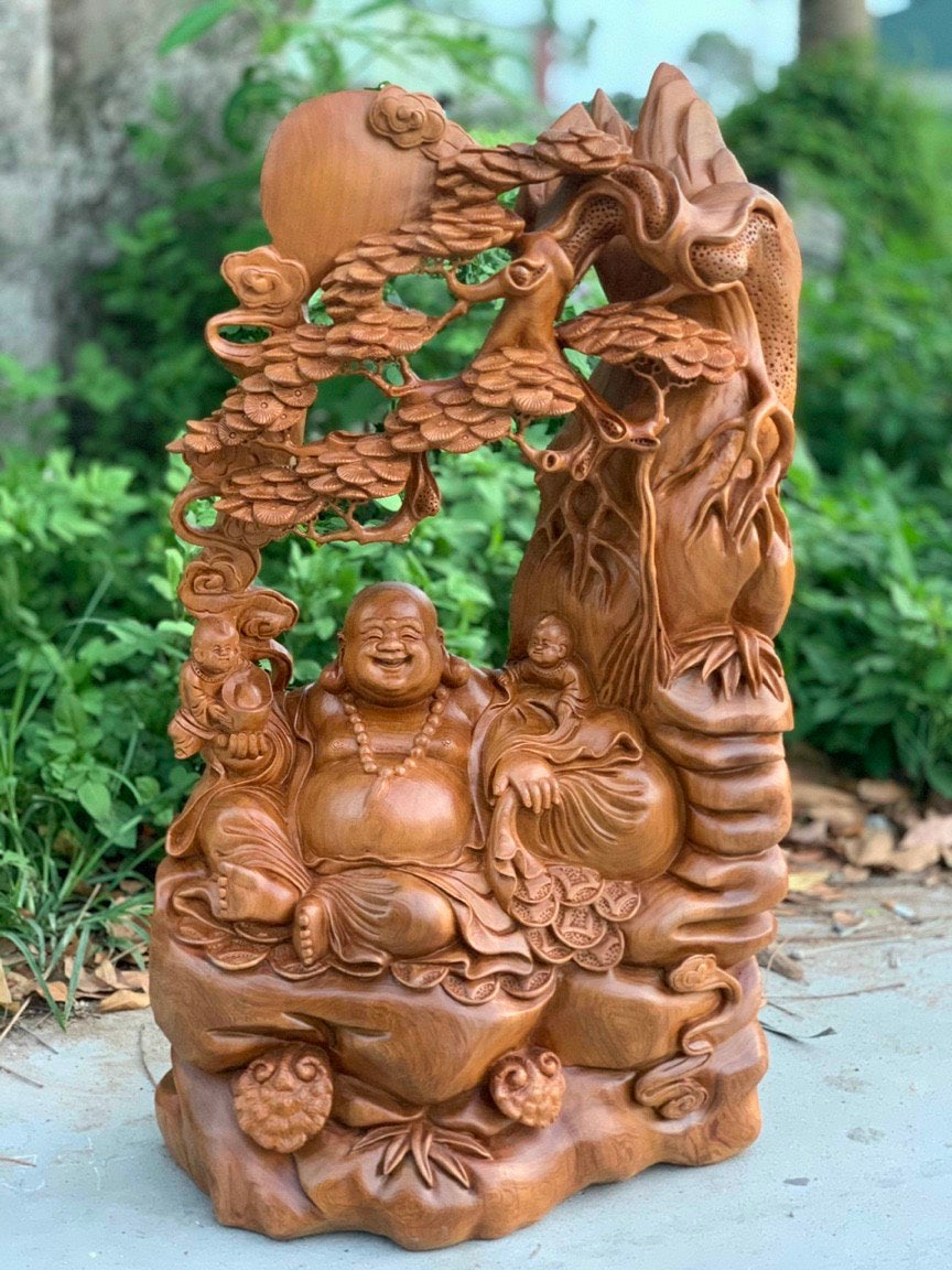 Tượng Di Lặc Gỗ Ngọc Am Ngồi Gốc Tùng Cao 82