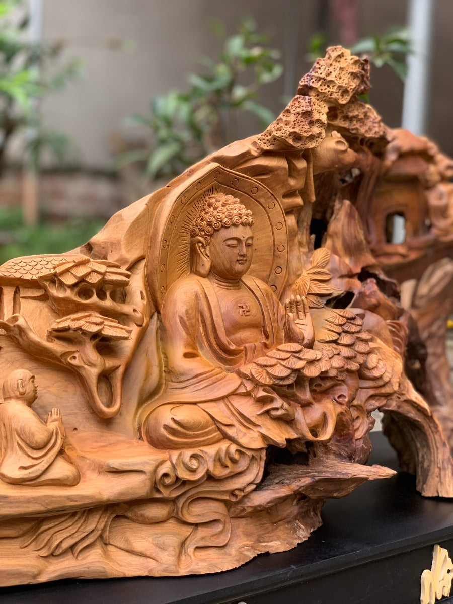 Nhất Tâm Bái Phật - Gỗ Bách xanh mộc châu đen