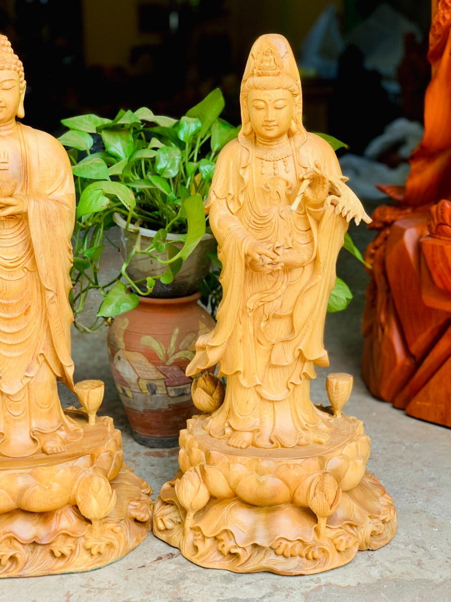 Tượng Tây Phương Tam Thánh Đứng Đế  Đài Sen Có Mây