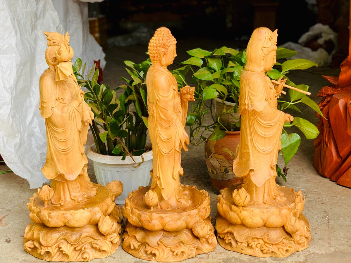 Tượng Tây Phương Tam Thánh Đứng Đế  Đài Sen Có Mây