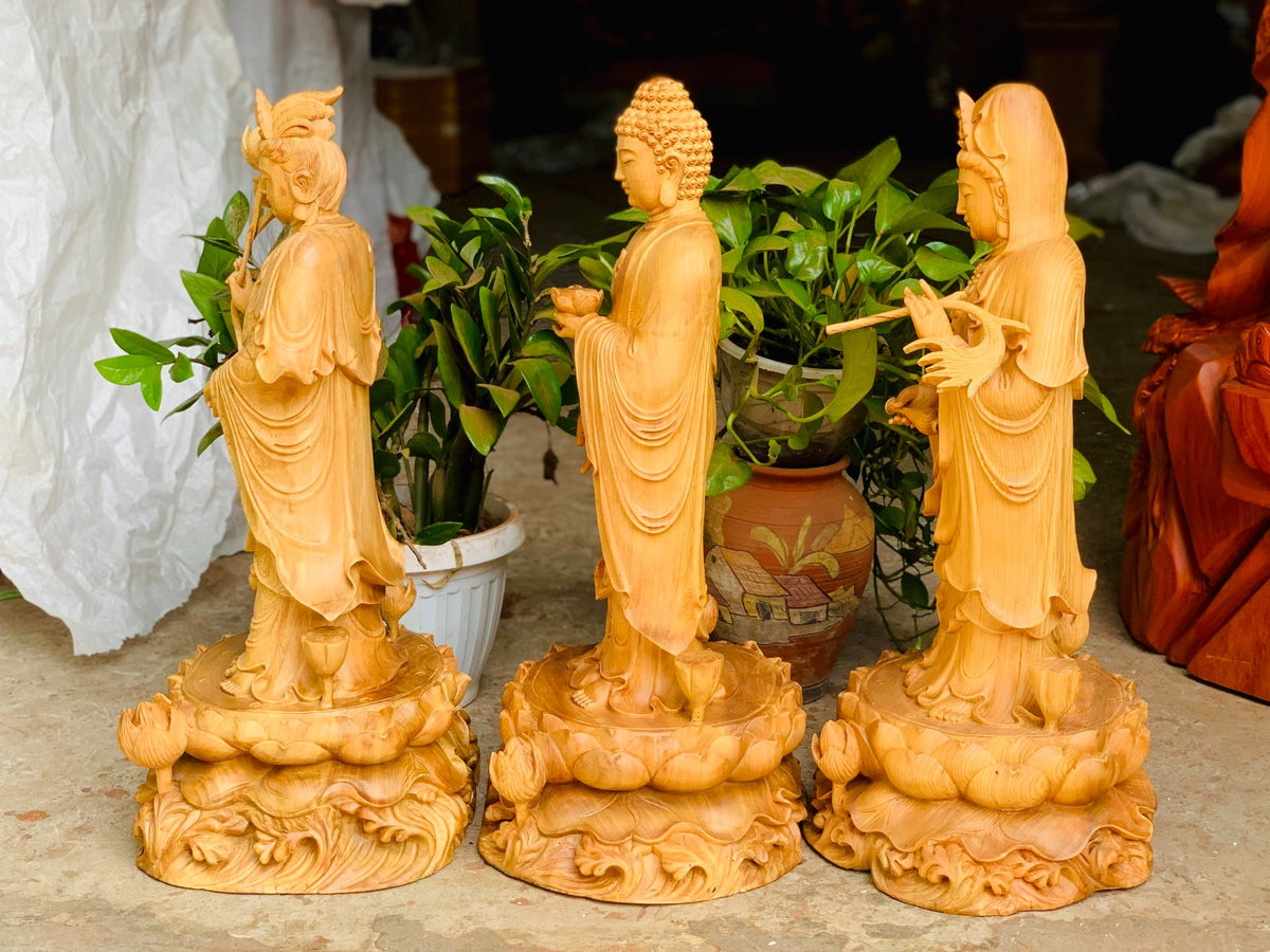 Tượng Tây Phương Tam Thánh Đứng Đế  Đài Sen Có Mây