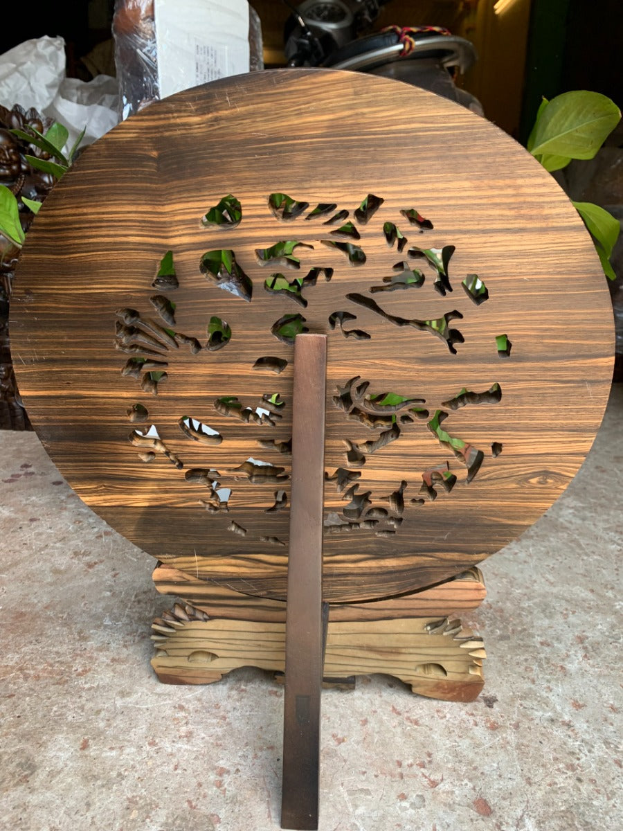 Đĩa Gỗ Tứ Linh Hội Tụ Gỗ Mun