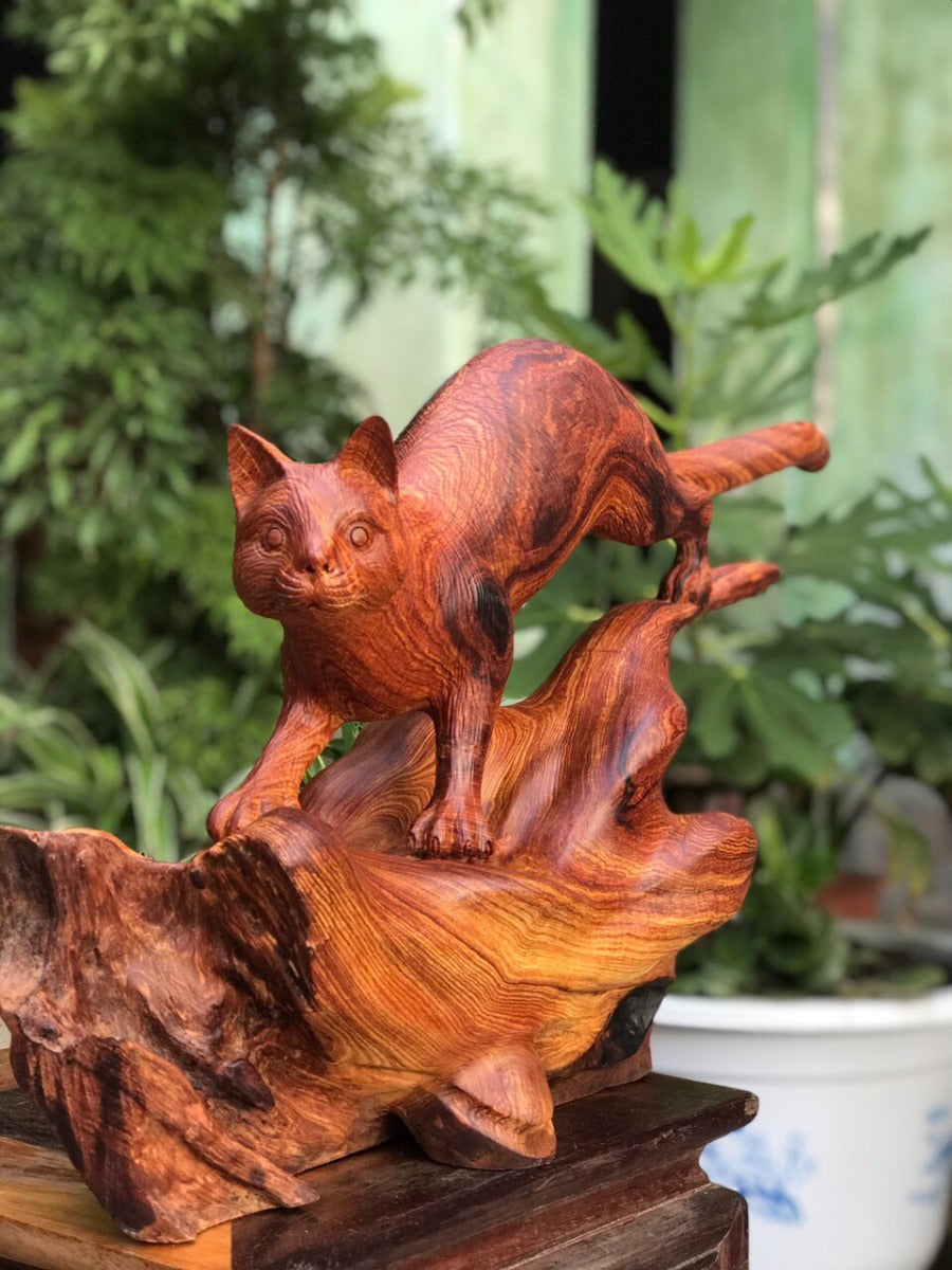 Tượng Linh Vật Mèo Gỗ Cẩm