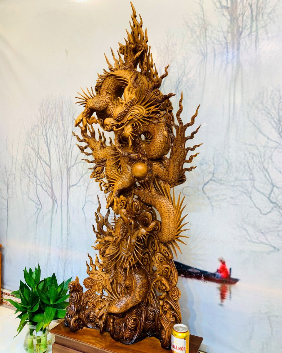 Tượng Song Long Chầu Nguyệt Phong Thủy