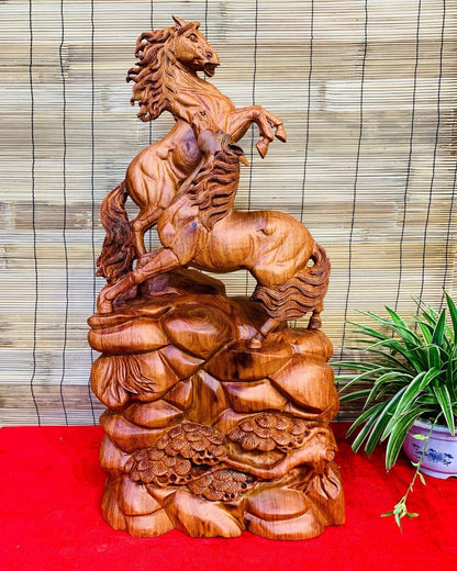 Tượng Song mã Uyên ương gỗ hương đá