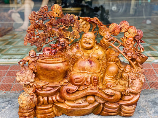 Tượng Di lặc ngũ phúc ngồi tiền vàng
