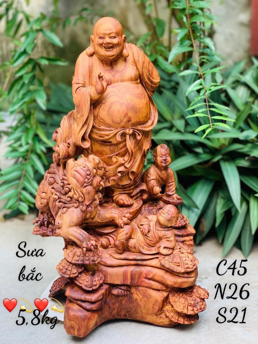 Siêu tác phẩm Tượng Gỗ Di lặc Gỗ sưa đỏ liền khối
