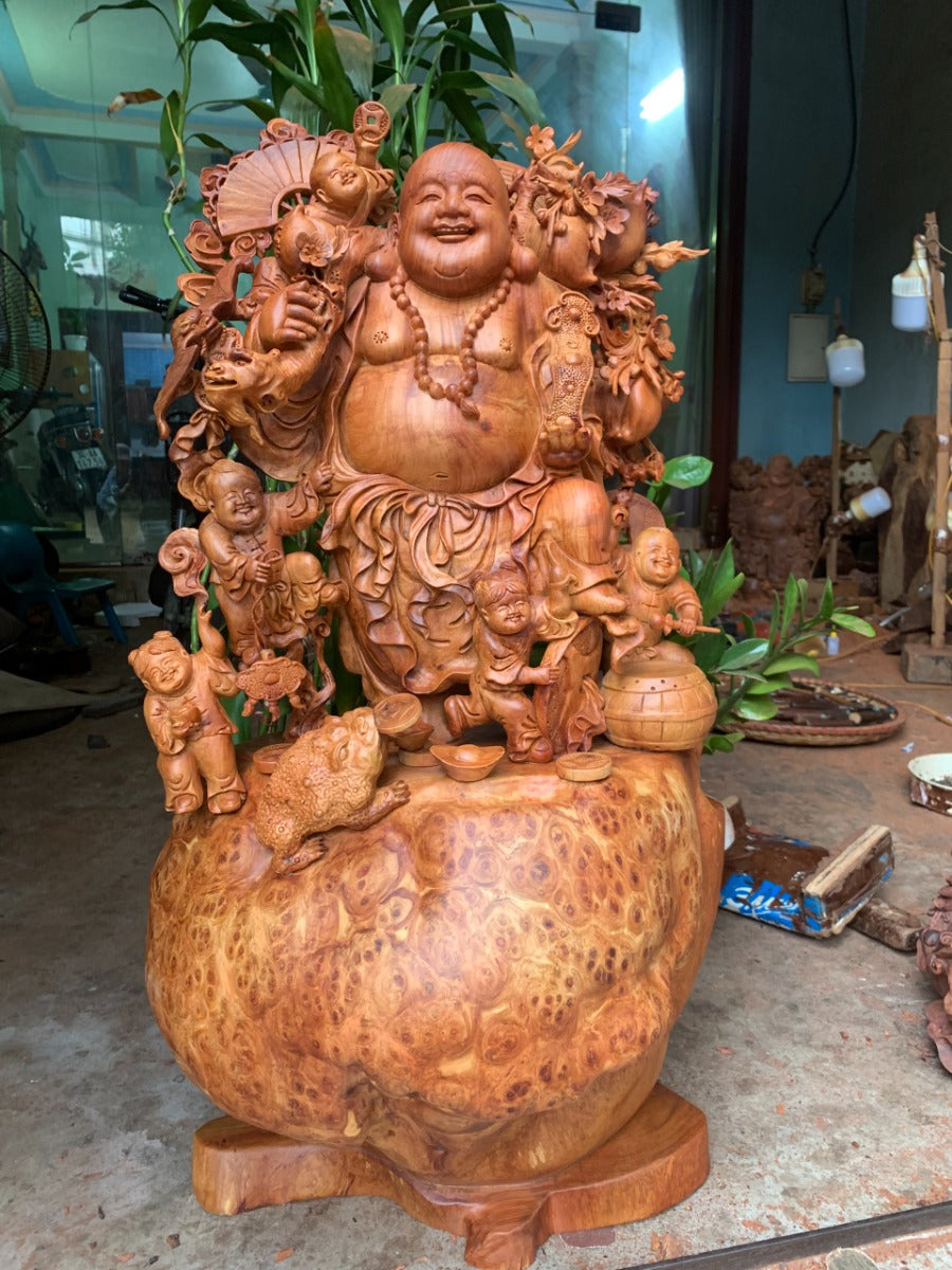 Di Lặc Ngũ Phúc Gỗ Nu Hương Vân Đẹp Cao 65cm