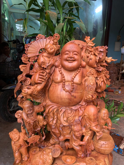 Di Lặc Ngũ Phúc Gỗ Nu Hương Vân Đẹp Cao 65cm