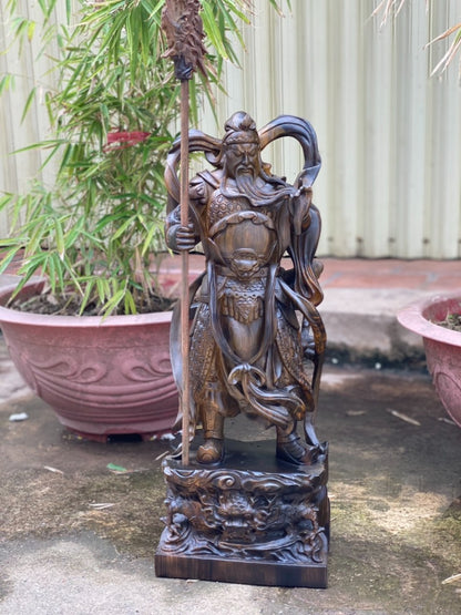 Quan Công - Quan Vân Trường Đứng Vuốt Râu Gỗ Mun Lào