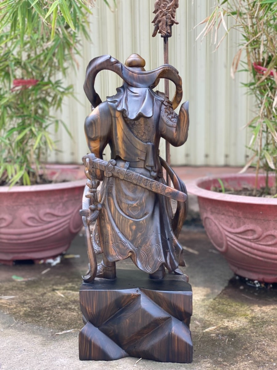 Quan Công - Quan Vân Trường Đứng Vuốt Râu Gỗ Mun Lào