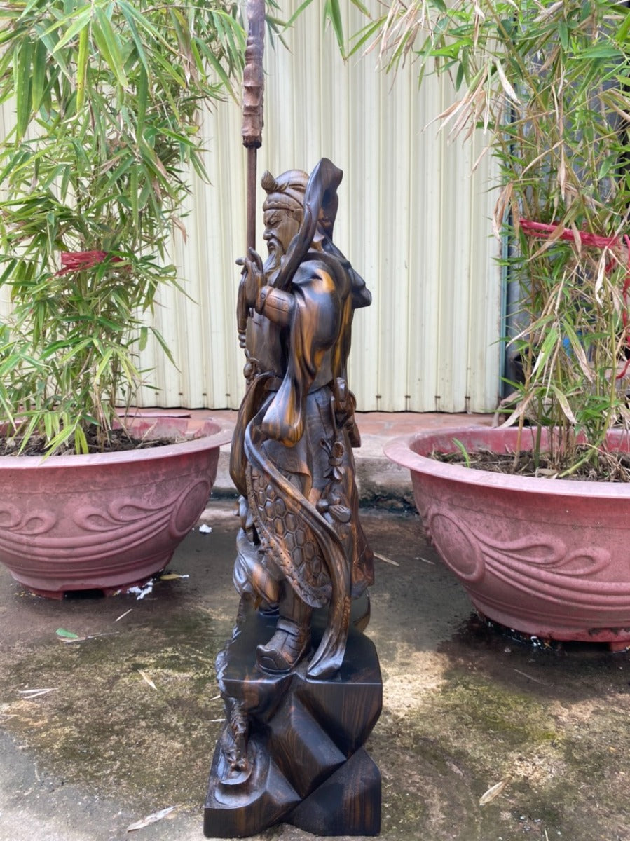 Quan Công - Quan Vân Trường Đứng Vuốt Râu Gỗ Mun Lào